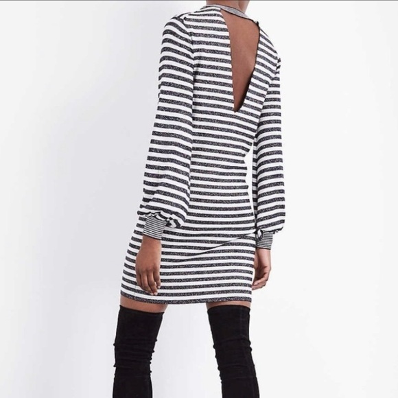 Maje Dresses & Skirts - Maje Rushour Metallic Striped Long Sleeve Keyhole Stretch Knit Mini Dres…